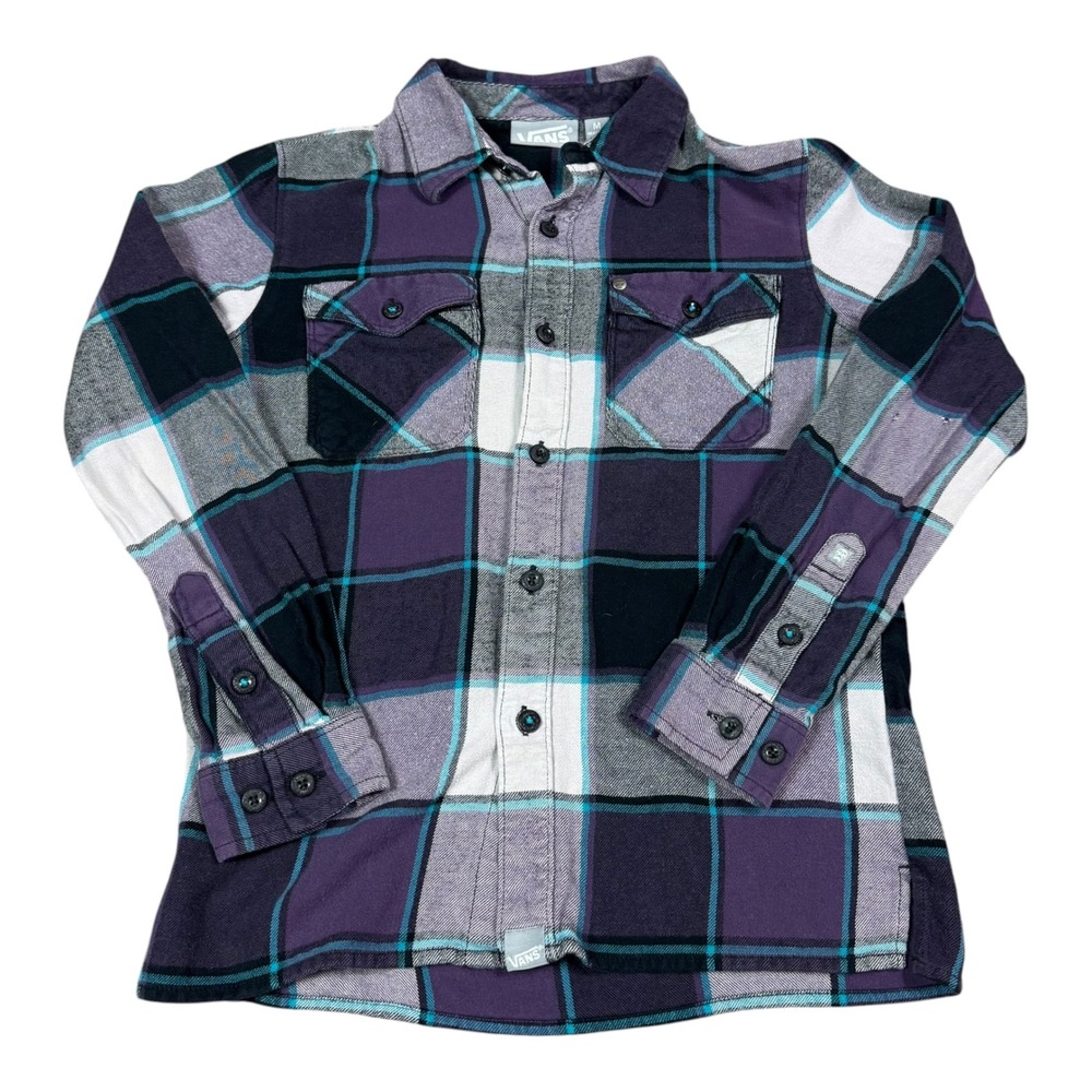 Vans Plaid Purple/Blue/Gray Plaid Casual Button Down Women's Medium FLAWS
